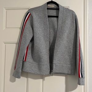 Jacket with red blue and white side stipe
